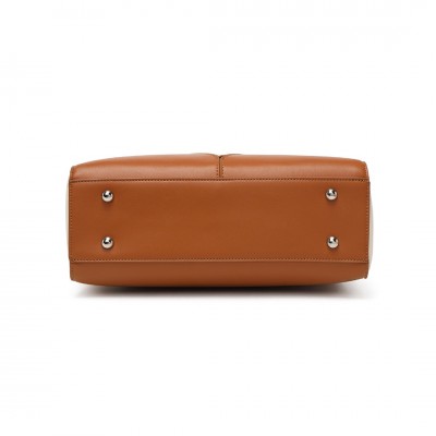 LG1641 - Miss Lulu Leather Look V-Shape Shoulder Handbag - Brown 