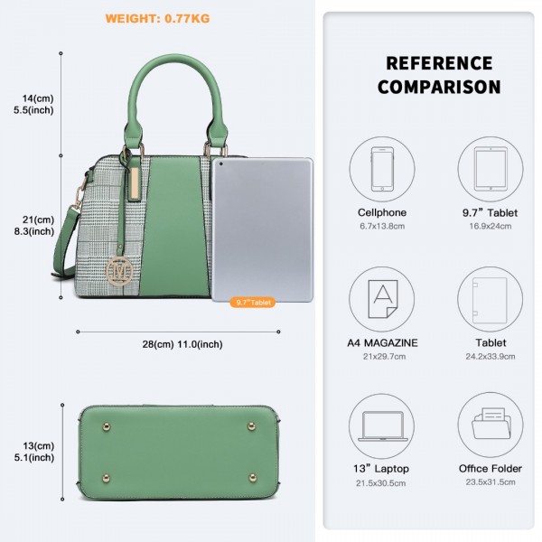 LG2001 - Miss Lulu Gingham Plaid Panel Schultertasche - grün