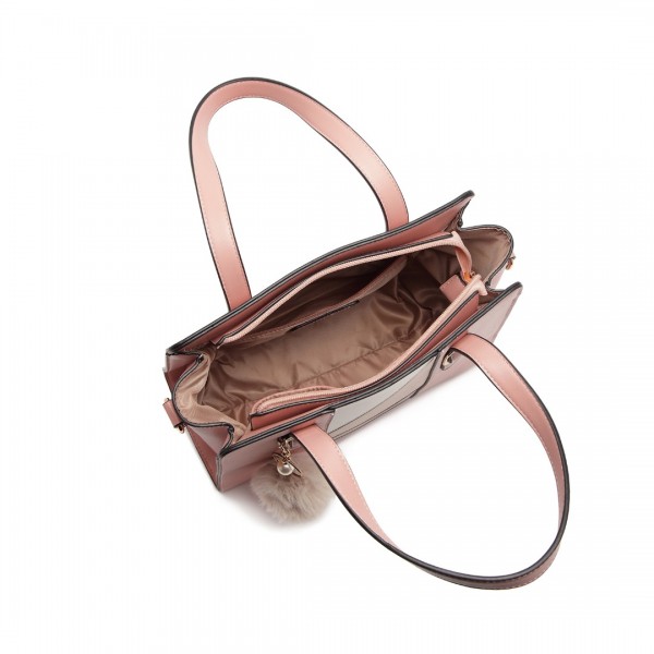 LG2051 - Miss Lulu Colour Block Cross-Body Handbag - Pink