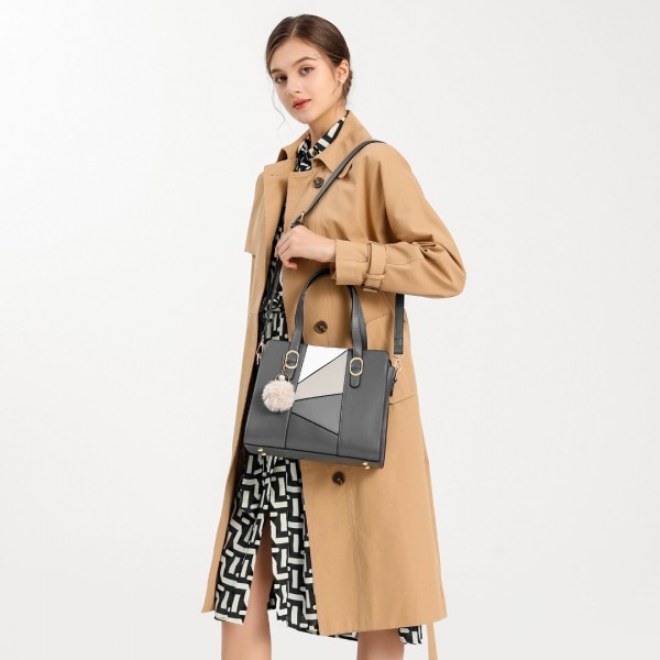 LG2051 - Miss Lulu Colour Block Cross-Body Handbag - Grey