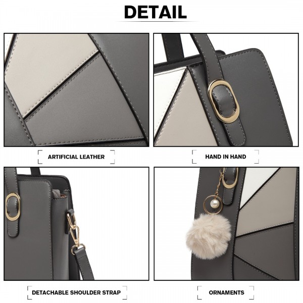 LG2051 - Miss Lulu Colour Block Cross-Body Handbag - Grey