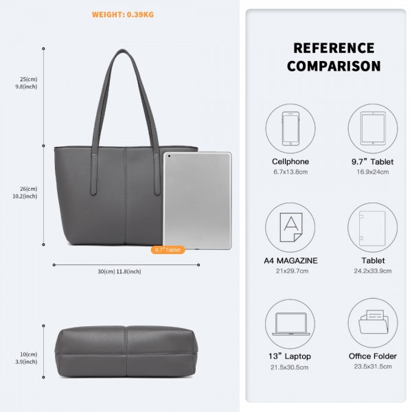 LG2062 - Miss Lulu Leder Einfach aussehen Zwanglos Tragetasche - Grau