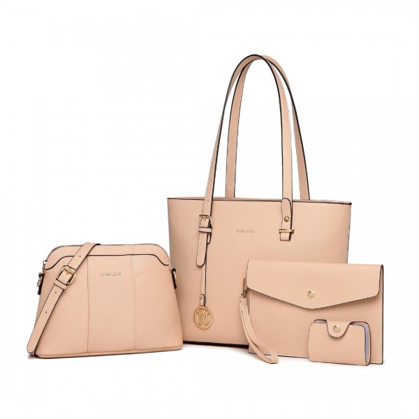 LG2110 - Miss Lulu 4 Piece Classic Sleek Handbag Set - Pink