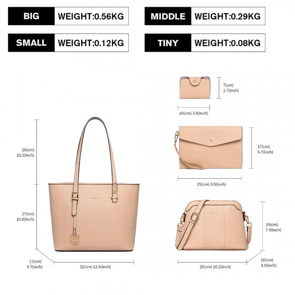 LG2110 - Miss Lulu 4 Piece Classic Sleek Handbag Set - Pink