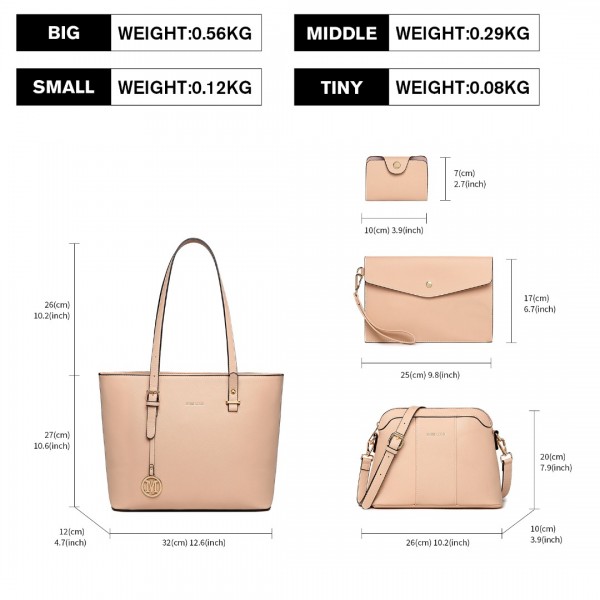 LG2110 - Miss Lulu 4 Piece Classic Sleek Handbag Set - Pink