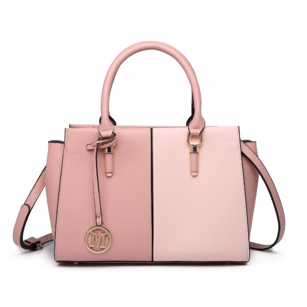 LG2224 - Miss Lulu Vintage Two-colour Patchwork Handbag Tote Bag - Pink