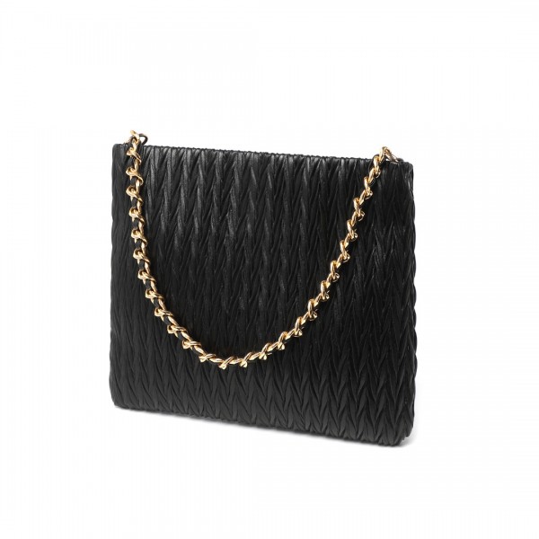 LG2338 - Miss Lulu Sophisticated Embossed PU Leather Commuter Shoulder Bag With Chain Strap - Black