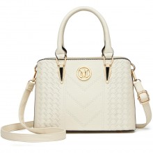LG6865 - Miss Lulu Leather Look Weave Effect Shoulder Bag - Beige