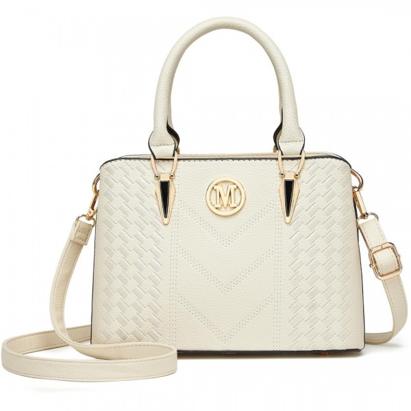 LG6865 - Miss Lulu Schultertasche in Leder-Optik mit Flechteffekt - Beige