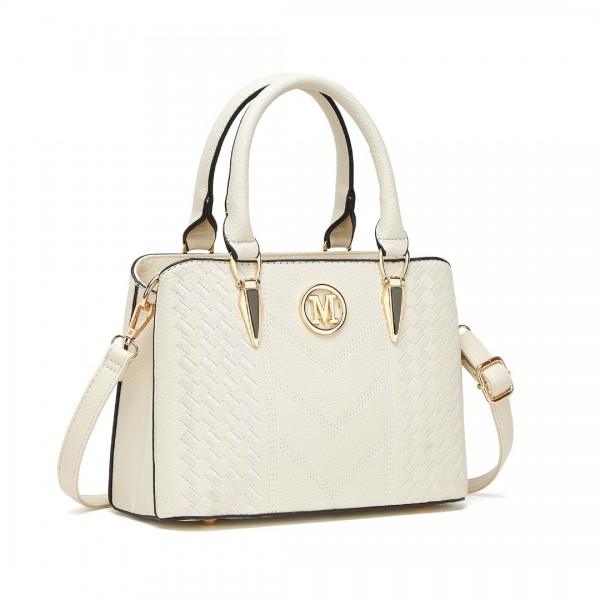 LG6865 - Miss Lulu Schultertasche in Leder-Optik mit Flechteffekt - Beige