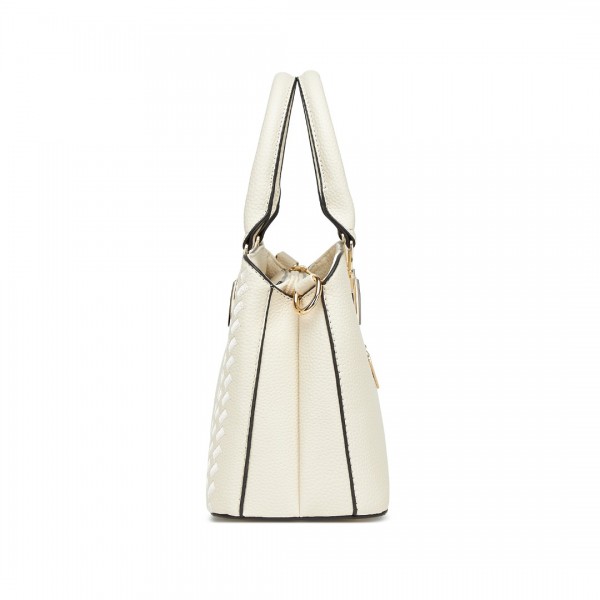 LG6865 - Miss Lulu Schultertasche in Leder-Optik mit Flechteffekt - Beige