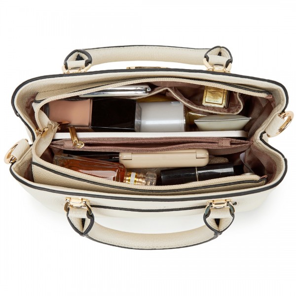 LG6865 - Miss Lulu Schultertasche in Leder-Optik mit Flechteffekt - Beige