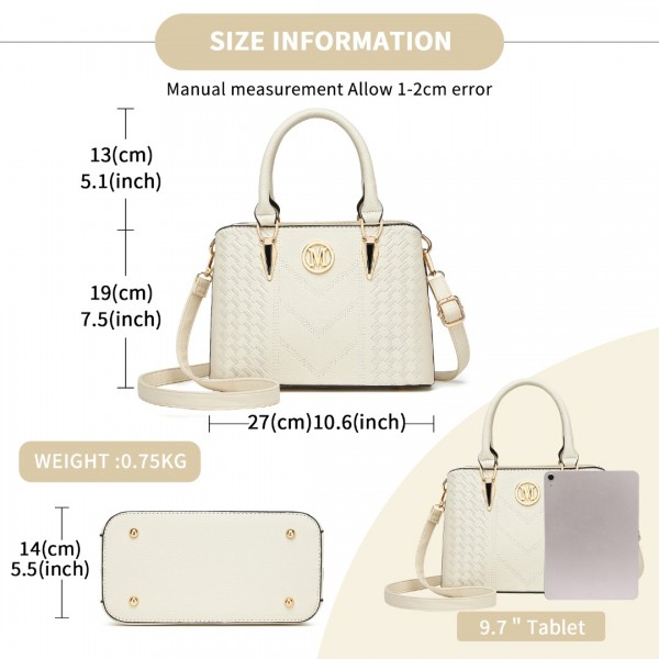 LG6865 - Miss Lulu Schultertasche in Leder-Optik mit Flechteffekt - Beige