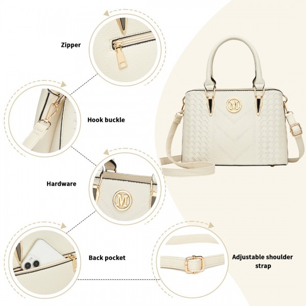 LG6865 - Miss Lulu Schultertasche in Leder-Optik mit Flechteffekt - Beige