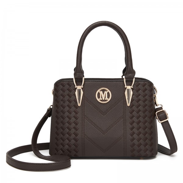 LG6865 - Miss Lulu Leather Look Weave Effect Shoulder Bag - Coffee