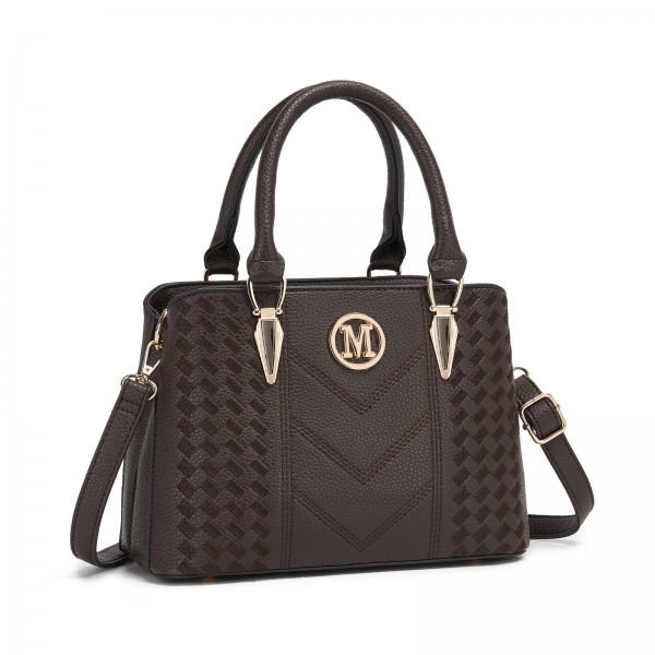 LG6865 - Miss Lulu Leather Look Weave Effect Shoulder Bag - Coffee