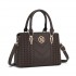 LG6865 - Miss Lulu Leather Look Weave Effect Shoulder Bag - Coffee