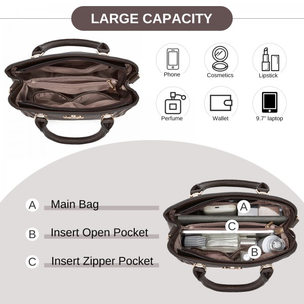 LG6865 - Miss Lulu Leather Look Weave Effect Shoulder Bag - Coffee