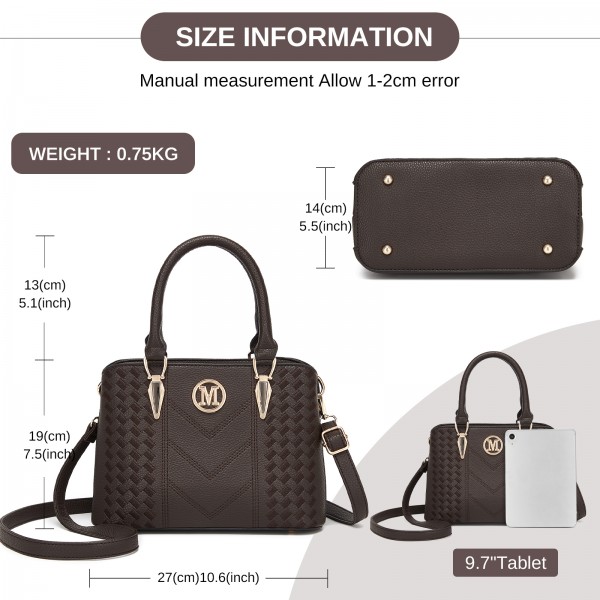 LG6865 - Miss Lulu Leather Look Weave Effect Shoulder Bag - Coffee