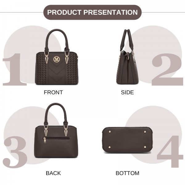 LG6865 - Miss Lulu Leather Look Weave Effect Shoulder Bag - Coffee