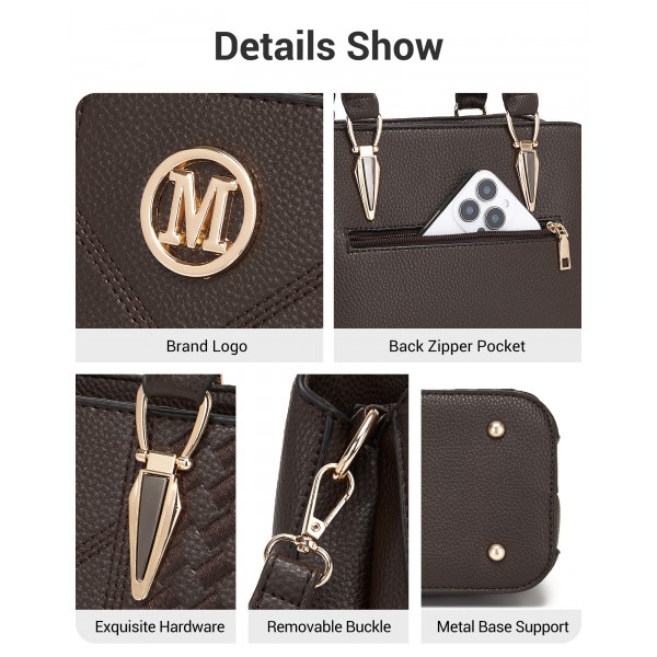 LG6865 - Miss Lulu Leather Look Weave Effect Shoulder Bag - Coffee