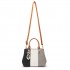 LG6866 - Miss Lulu Handtasche mit Schleifenanhänger und Farbblock in Lederoptik - Braun und Grau