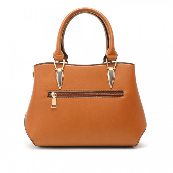 LG6866 - Miss Lulu Leather Look Colour Block Bow Pendant Handbag - Brown And Grey