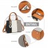 LG6866 - Miss Lulu Handtasche mit Schleifenanhänger und Farbblock in Lederoptik - Braun und Grau