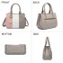 LG6866 - Miss Lulu Handtasche mit Schleifenanhänger und Farbblock in Lederoptik - Grau