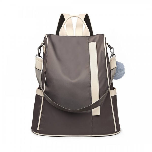 LG6917 - Miss Lulu Zwei-Wege-Anti-Diebstahl-Rucksack mit Pom Pom-Anhänger - Grau