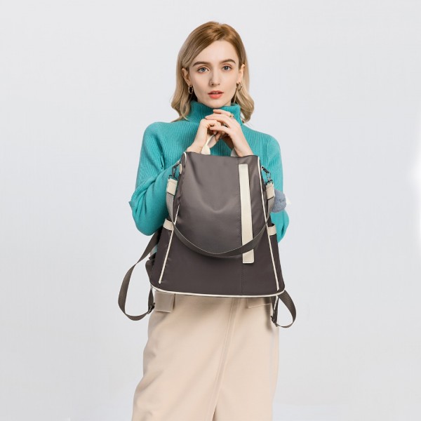 LG6917 - Miss Lulu Zwei-Wege-Anti-Diebstahl-Rucksack mit Pom Pom-Anhänger - Grau