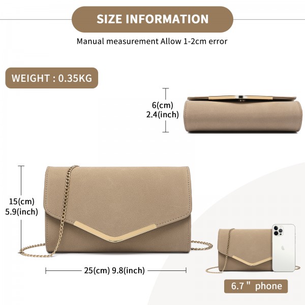 LH1756 - Miss Lulu Lederoptik Briefumschlag Unterarmtasche - Beige