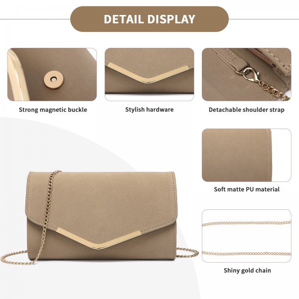 LH1756 - Miss Lulu Lederoptik Briefumschlag Unterarmtasche - Beige