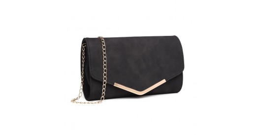 LH1756 - Miss Lulu Leather Look Envelope Clutch Bag - Black