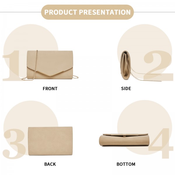 LH1756 - Miss Lulu Leather Look Envelope Clutch Bag - Khaki