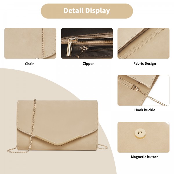LH1756 - Miss Lulu Leather Look Envelope Clutch Bag - Khaki