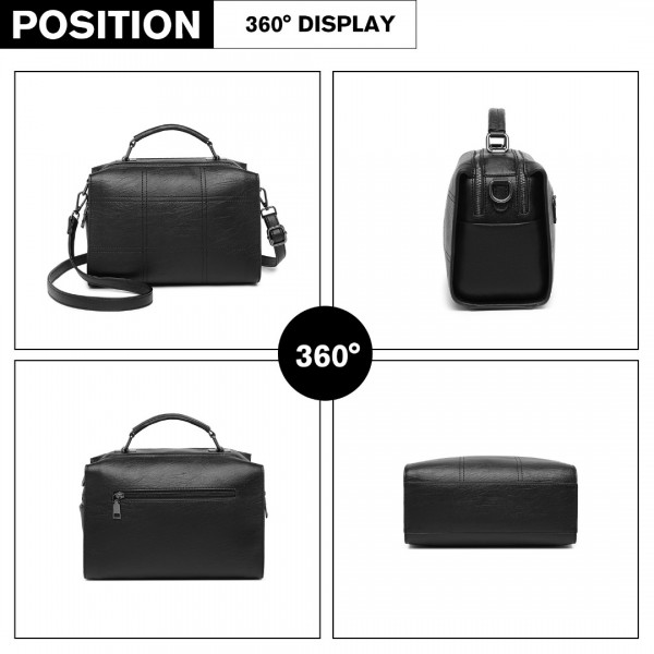 LH2067 - Miss Lulu Multi-Compartment Cross-Body Handbag - Black