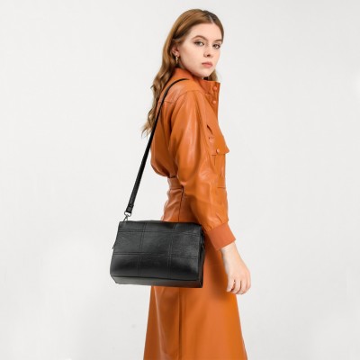LH2067 - Miss Lulu Multi-Compartment Cross-Body Handbag - Brown