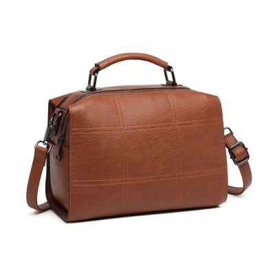 LH2067 - Miss Lulu Multi-Compartment Cross-Body Handbag - Brown