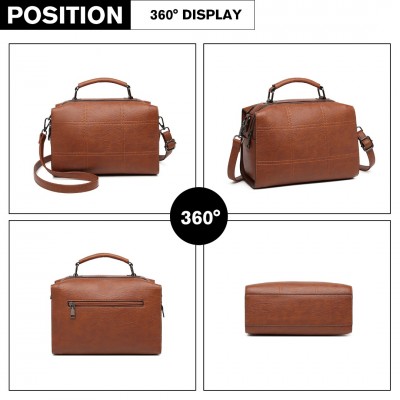 LH2067 - Miss Lulu Multi-Compartment Cross-Body Handbag - Brown