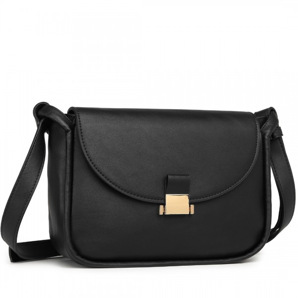 LH2109 - Miss Lulu Fashion Leather Commute Flap Small Square Bag - Black