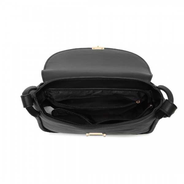 LH2109 - Miss Lulu Fashion Leather Commute Flap Small Square Bag - Black