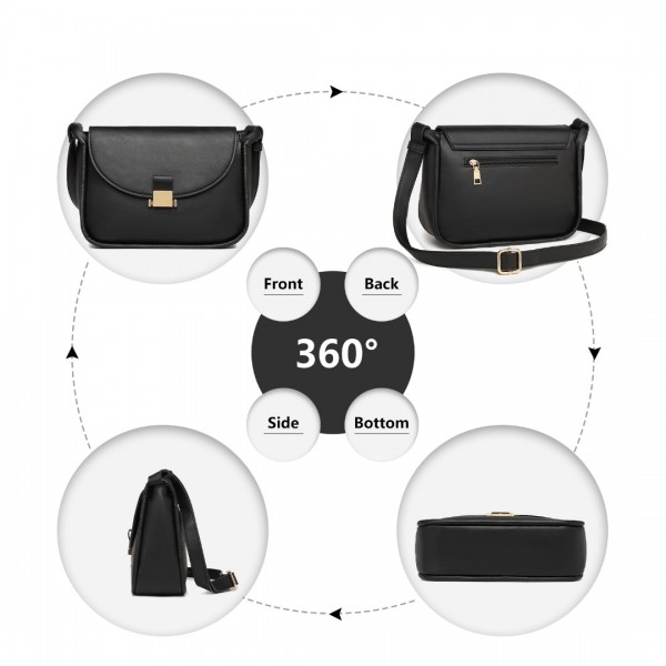 LH2109 - Miss Lulu Fashion Leather Commute Flap Small Square Bag - Black