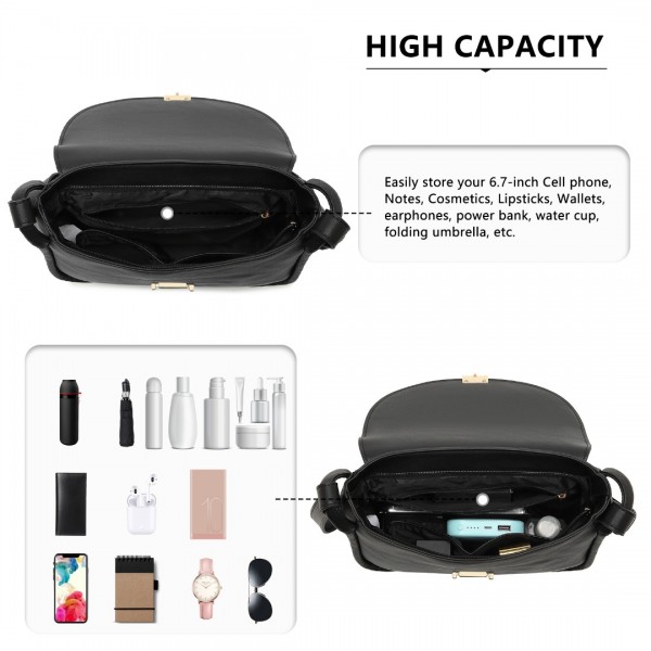 LH2109 - Miss Lulu Fashion Leather Commute Flap Small Square Bag - Black