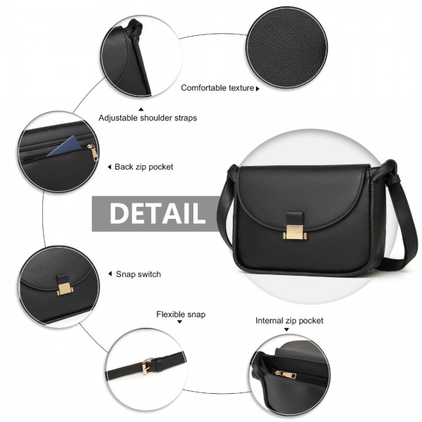 LH2109 - Miss Lulu Fashion Leather Commute Flap Small Square Bag - Black