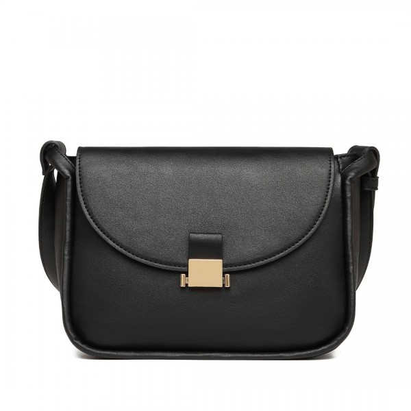 LH2109 - Miss Lulu Fashion Leather Commute Flap Small Square Bag - Black