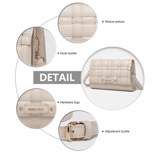 LH2202 - Miss Lulu Woven Texture Flap Leather Shoulder Bag - Beige
