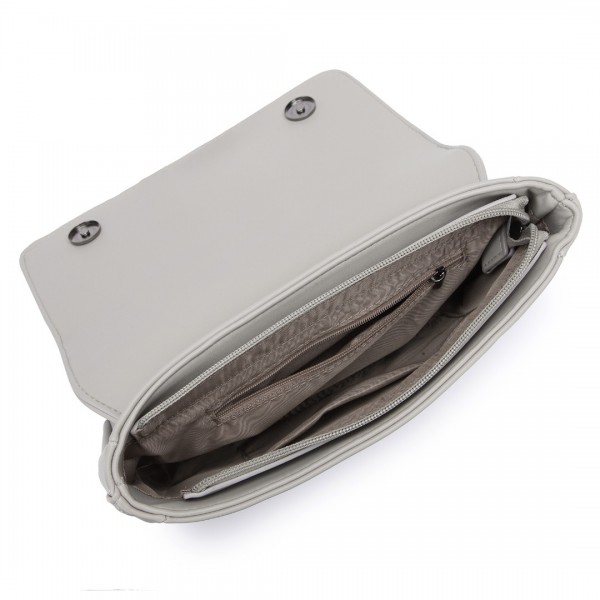 LH2253 - Miss Lulu Rhombus Flap Chain Shoulder Bag - Grey