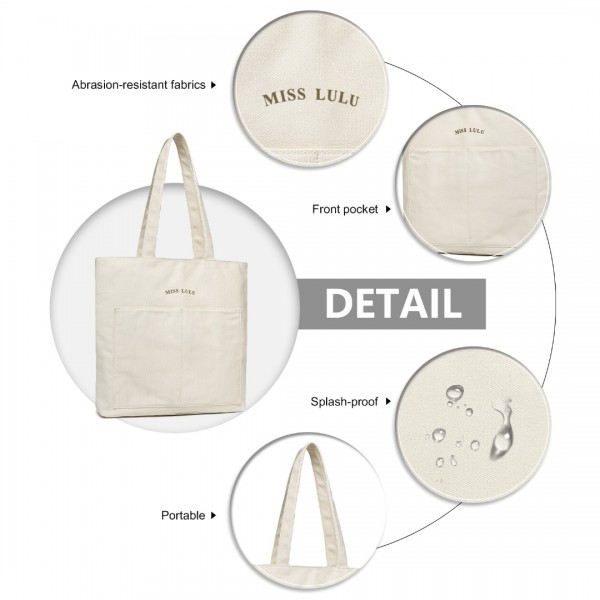 LH2319 - Miss Lulu Large Capacity Canvas Shopping Shoulder Bag - Beige
