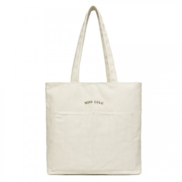 LH2319 - Miss Lulu Large Capacity Canvas Shopping Shoulder Bag - Beige